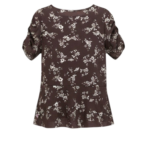 Boohoo Womens Brown Floral Wrap Top Ruched Short Sleeve V-Neck Size US 16 - Picture 5 of 6